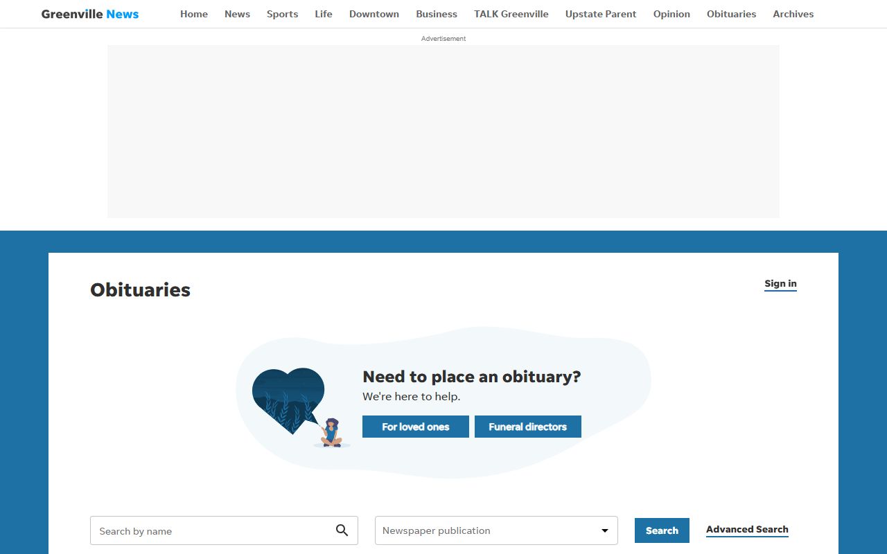 Greenville News newspaper obituaries page for Greenville County records