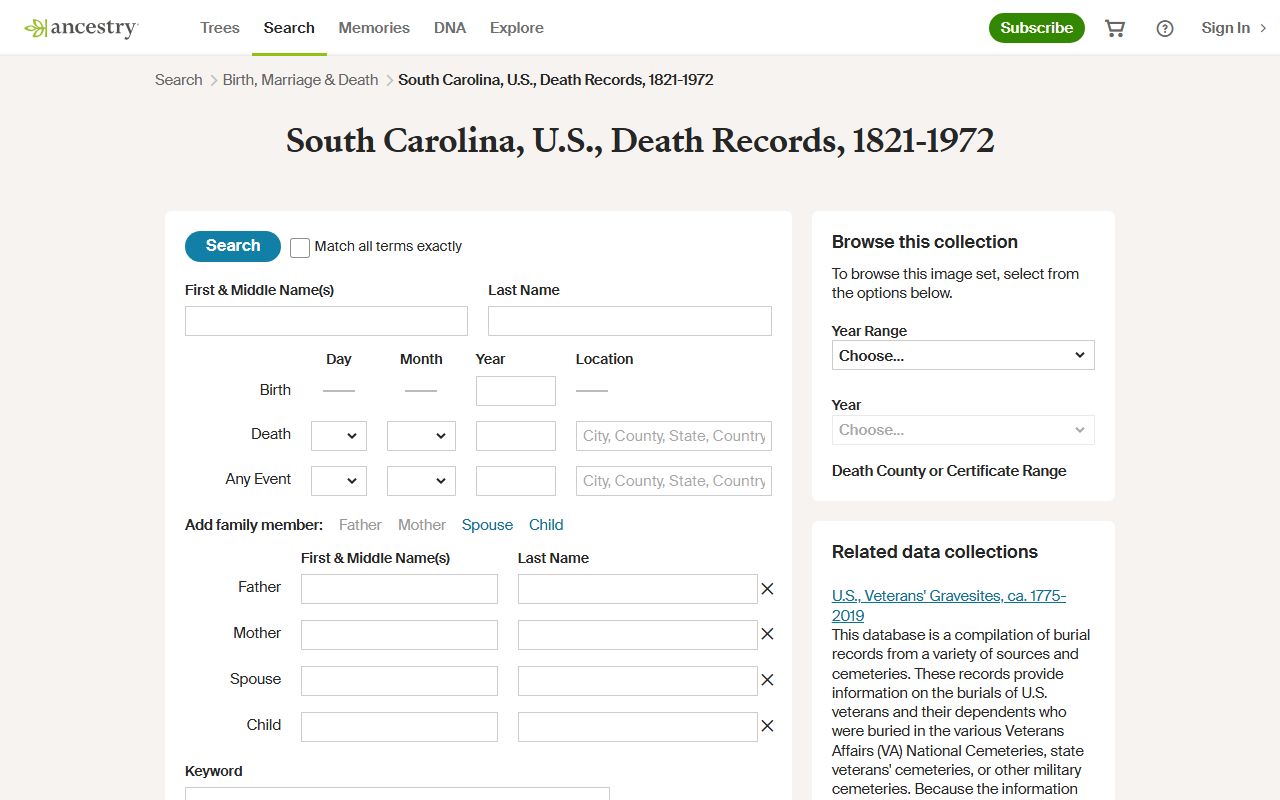 South Carolina death records resources